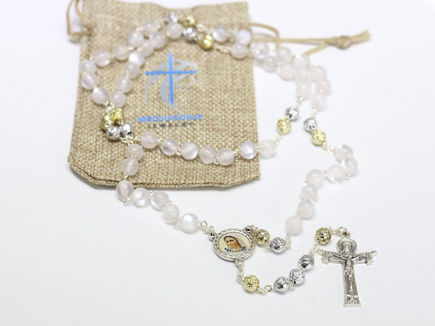 Coronilla del rosario del Espíritu Santo, cuentas de rosario hechas a mano del Espíritu Santo, corona del Espíritu Santo, rosario de Medjugorje, cruz del rosario de la Santísima Trinidad