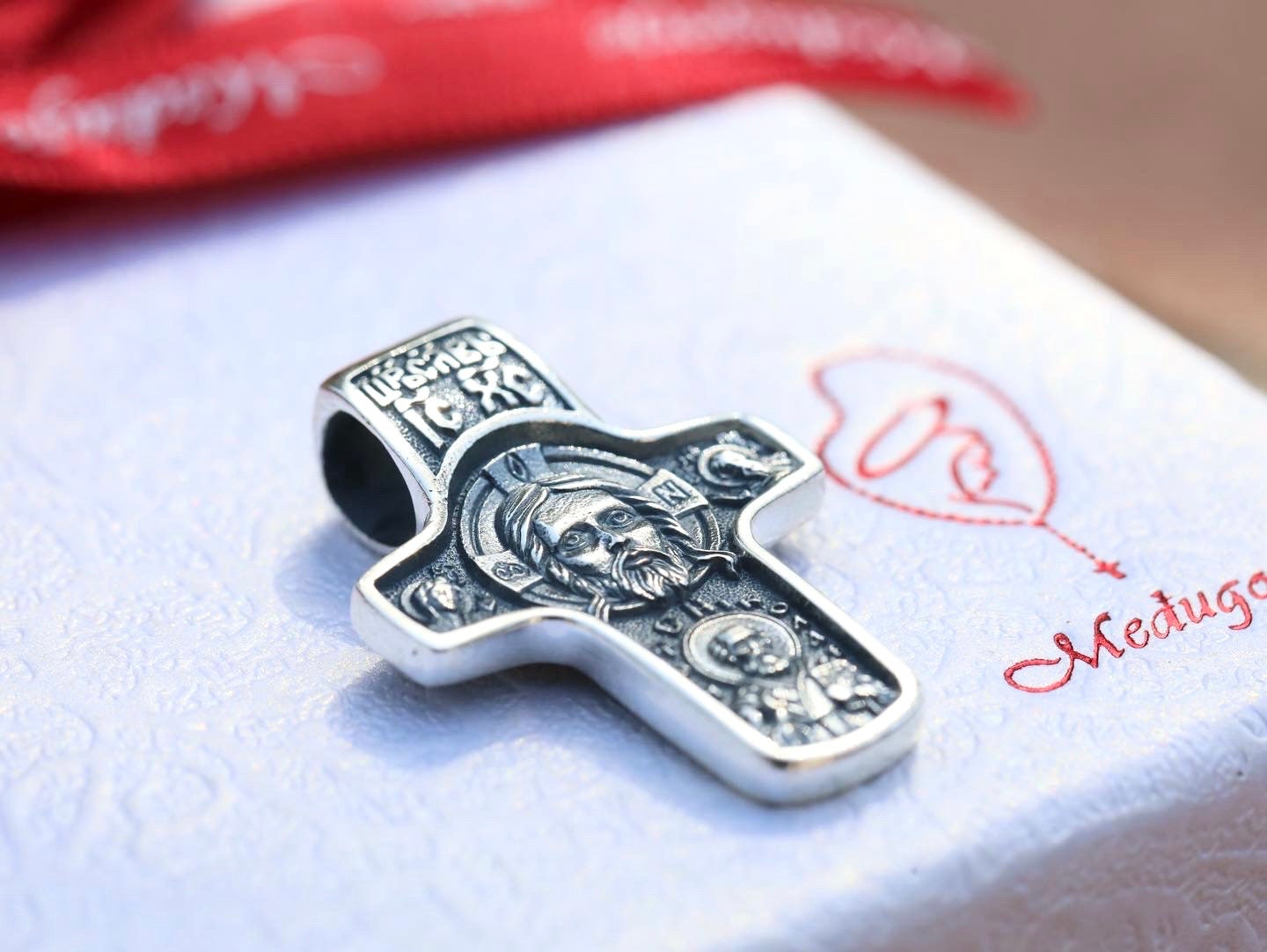 Cruz de la Santísima Faz, cruz de plata de ley para hombre, cruz bizantina, cruz no creada con mano humana, Juan Bautista, San Nicolás, Pokrov
