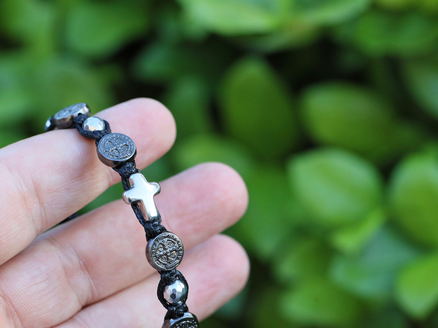 Pulsera san Benito, pulsera rosario, pulsera con cruz, pulsera tejida hecha a mano para hombre, regalo para marido, pulsera católica de protección