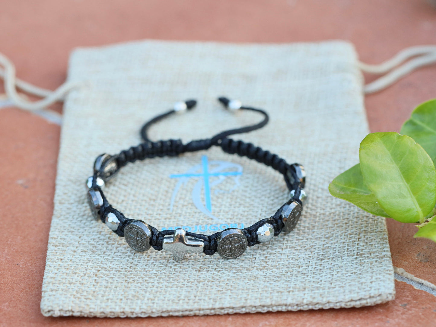Pulsera san Benito, pulsera rosario, pulsera con cruz, pulsera tejida hecha a mano para hombre, regalo para marido, pulsera católica de protección