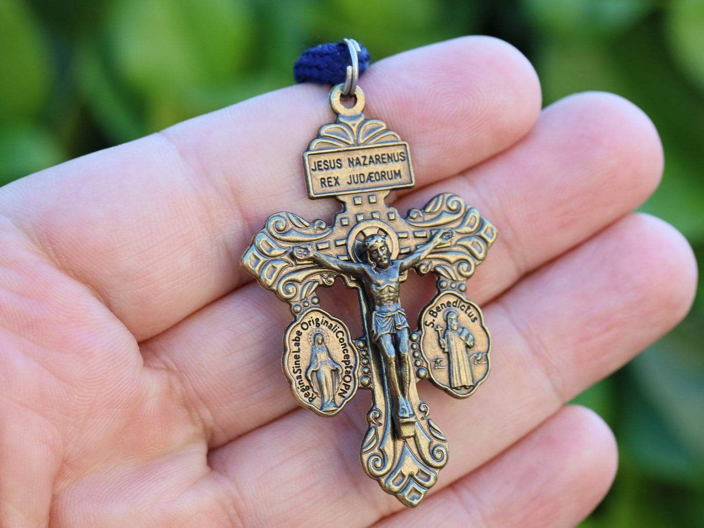 Rosario crucifijo perdón, rosario paracord, rosario tejido a mano, rosario de la cara más santa, rosario de la cara de Jesús, regalo para el hombre, rosario de paracord azul marino