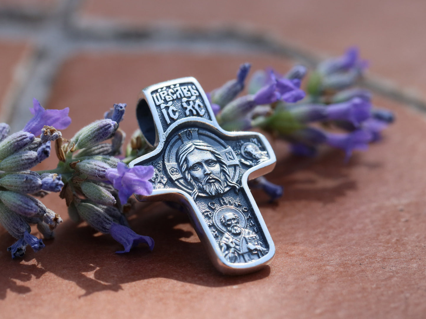 Cruz de la Santísima Faz, cruz de plata de ley para hombre, cruz bizantina, cruz no creada con mano humana, Juan Bautista, San Nicolás, Pokrov