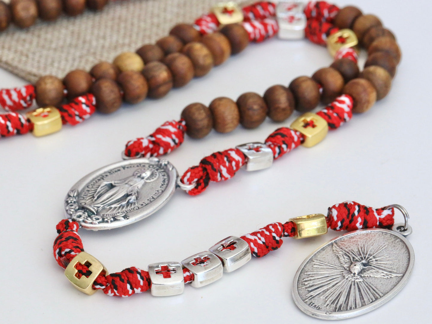 Cuentas de rosario del Espíritu Santo, coronilla del Espíritu Santo, rosario de madera, cuentas de rosario paracord, rosario grande para hombre, rosario devocional, regalo para el marido