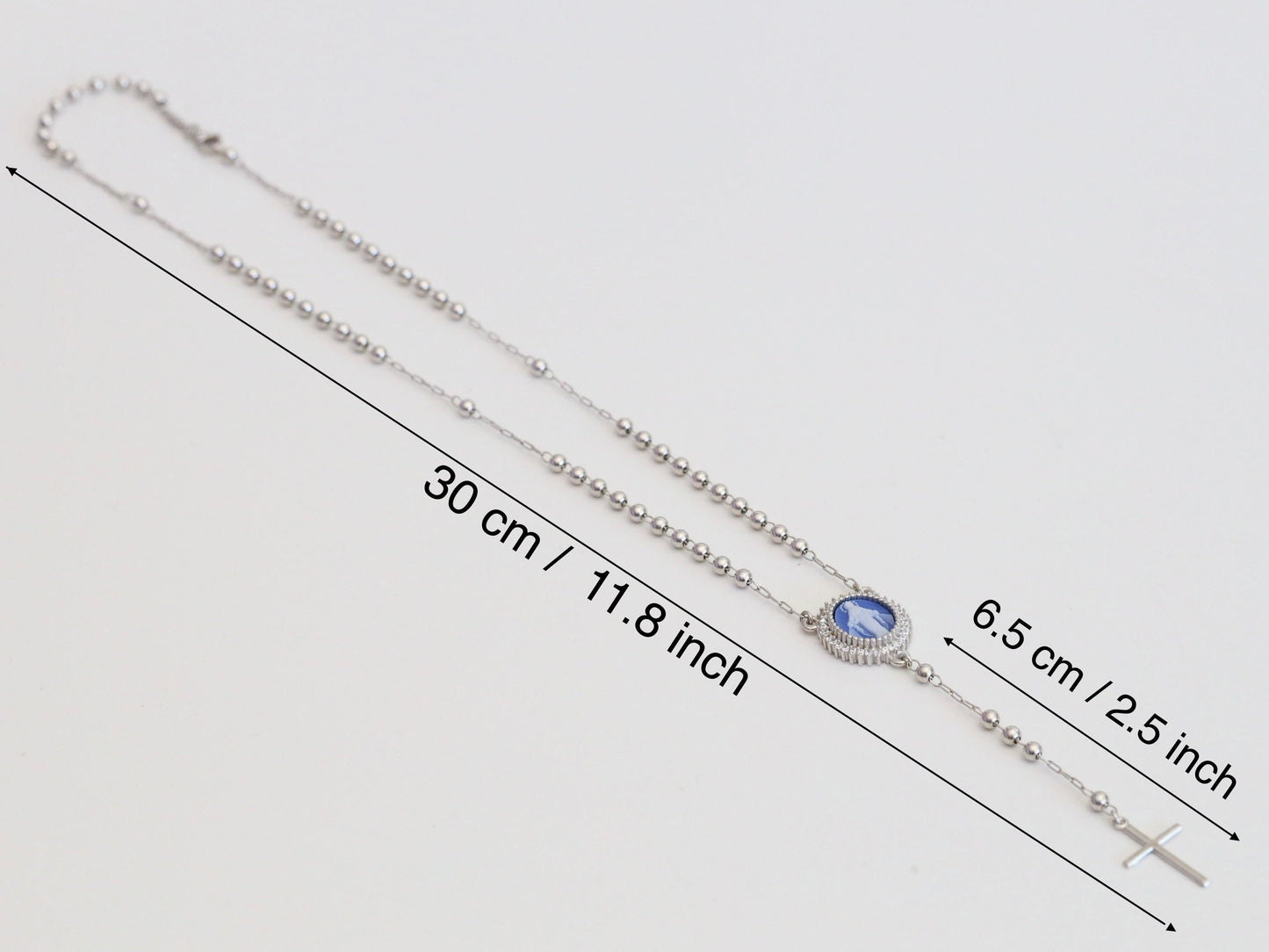 Collar de rosario, collar de plata de ley 925, collar de camafeo con Nuestra Señora, collar de rosario de 18 pulgadas, regalo para mujeres, collar de Nuestra Señora de Gracia
