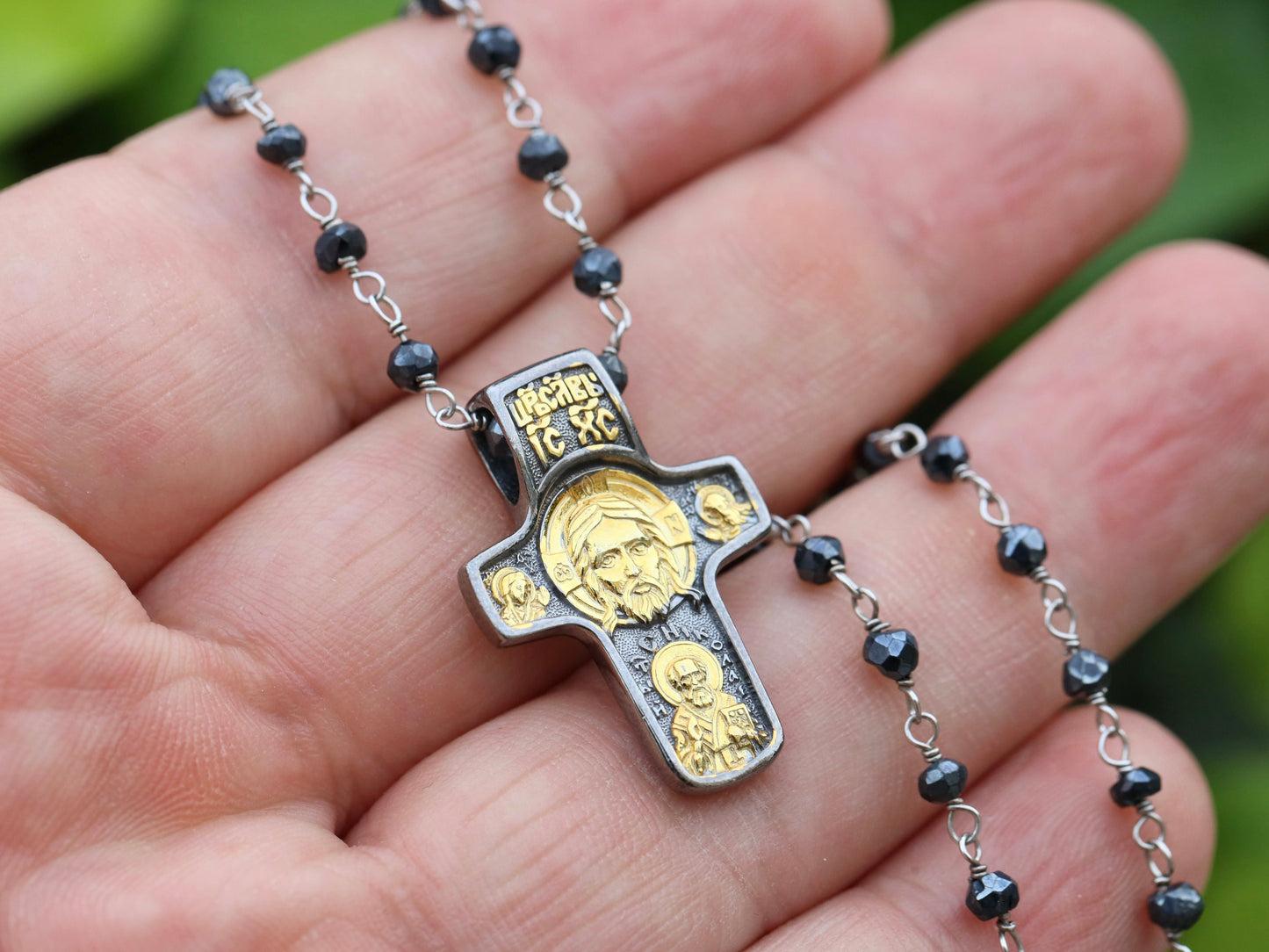 Cruz de la Santísima Faz, cruz de la Cara de Jesucristo, plata de ley de oro 925, cruz bizantina, San Nicolás, Juan Bautista, cruz icono para el hombre