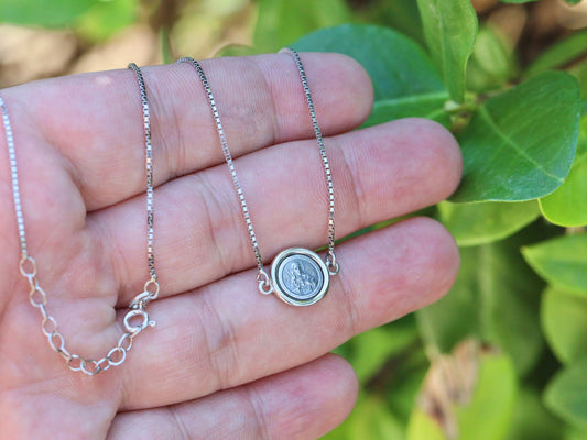 Collar escapulario, plata de ley 925, Nuestra Señora del Monte Carmelo y Sagrado Corazón de Jesús, collar escapulario delicado, escapulario minimalista para niños