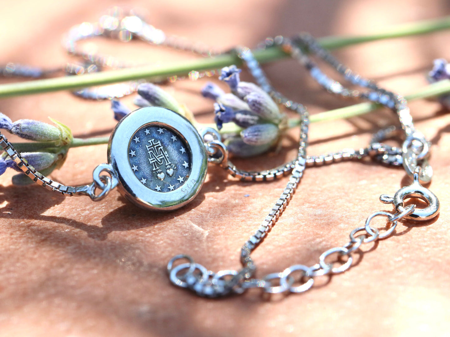 Medalla Milagrosa, plata de ley 925, collar de Nuestra Señora con cadena de caja, collar de Medalla Milagrosa en miniatura, collar delicado para adolescente