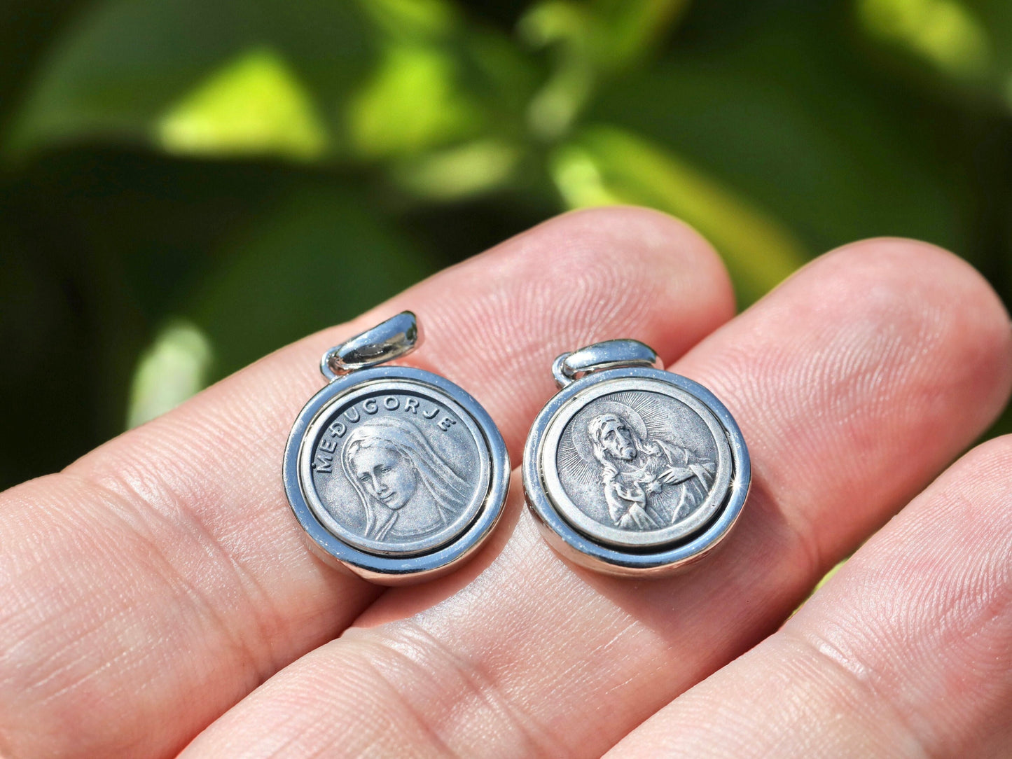 Medjugorje medal, Queen of Peace pendant, Virgin Mary medal, Scapular medal, Sacred Heart with Queen of Peace sterling silver 925 pendant