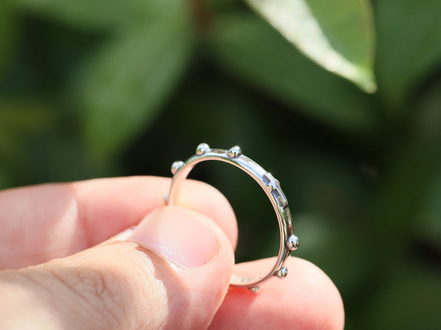 Anillo de rosario simple de plata de primera ley, anillo cruzado con rosario de una década, anillo de rosario de plata oxidada 925 para hombre o mujer, anillo de oración unisex