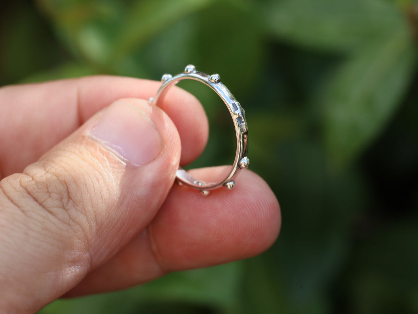 Anillo de rosario simple de plata de primera ley, anillo cruzado con rosario de una década, anillo de rosario de plata oxidada 925 para hombre o mujer, anillo de oración unisex