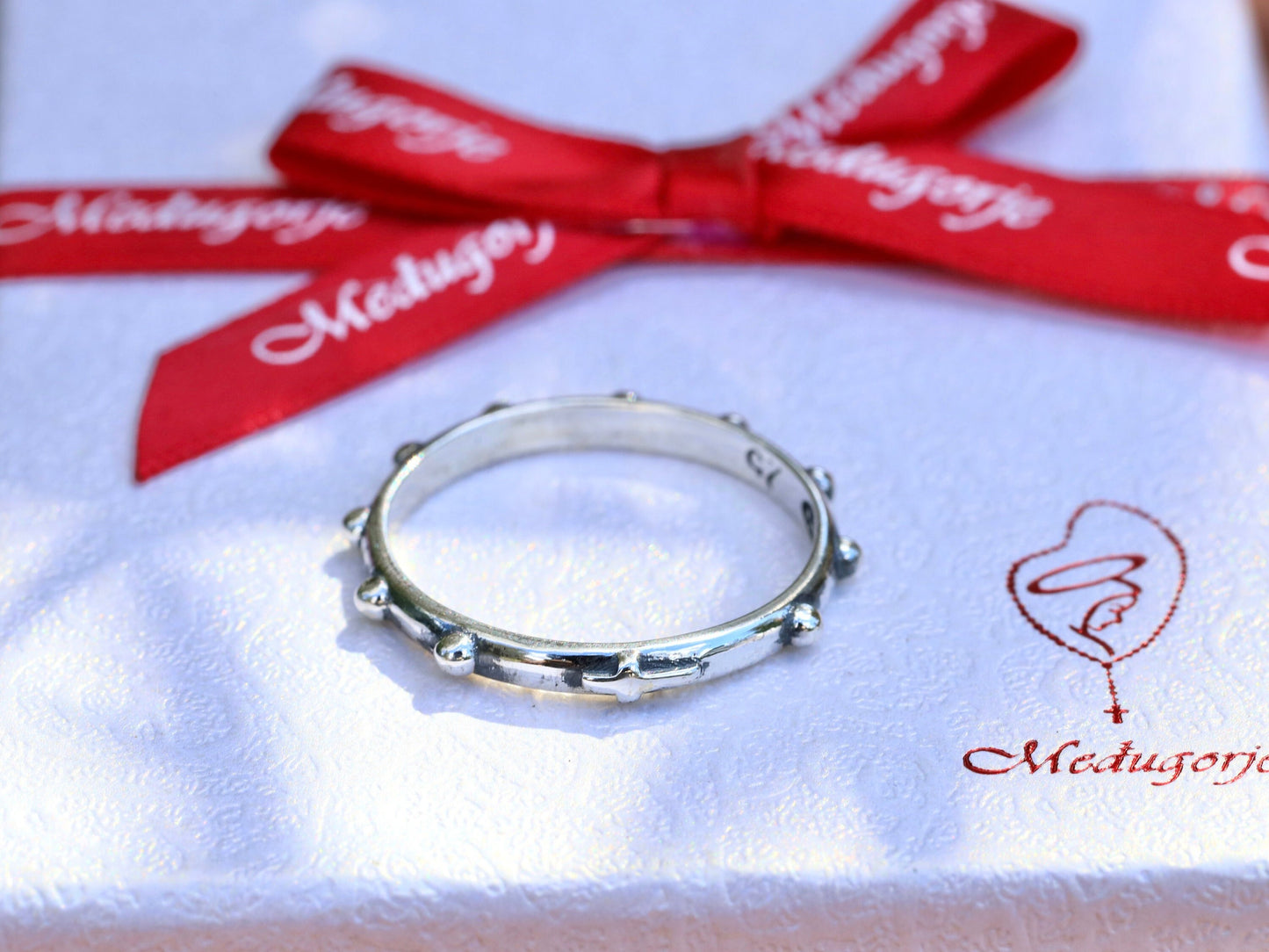 Anillo de rosario simple de plata de primera ley, anillo cruzado con rosario de una década, anillo de rosario de plata oxidada 925 para hombre o mujer, anillo de oración unisex