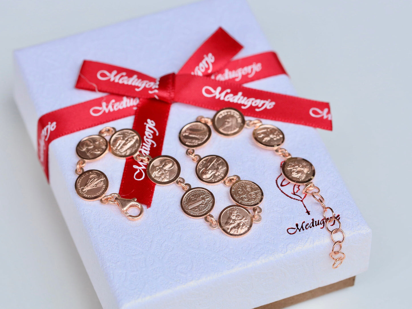 Pulsera con santos, pulsera de santos católicos, pulsera de 11 santos diferentes, pulsera de plata de ley con oro de 18 k, pulsera de joyería fina