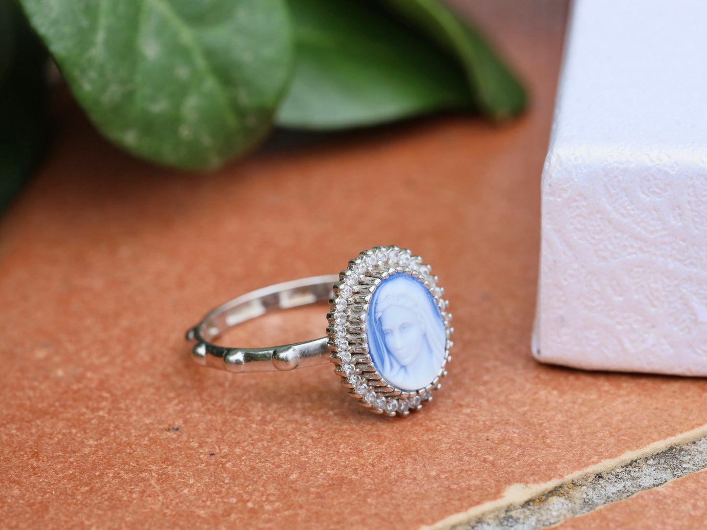 Anillo rosario, anillo Reina de la Paz, anillo Virgen María, rosario de plata de ley, anillo de sello, regalo de cumpleaños, anillo de cameo Medjugorje, ágata azul
