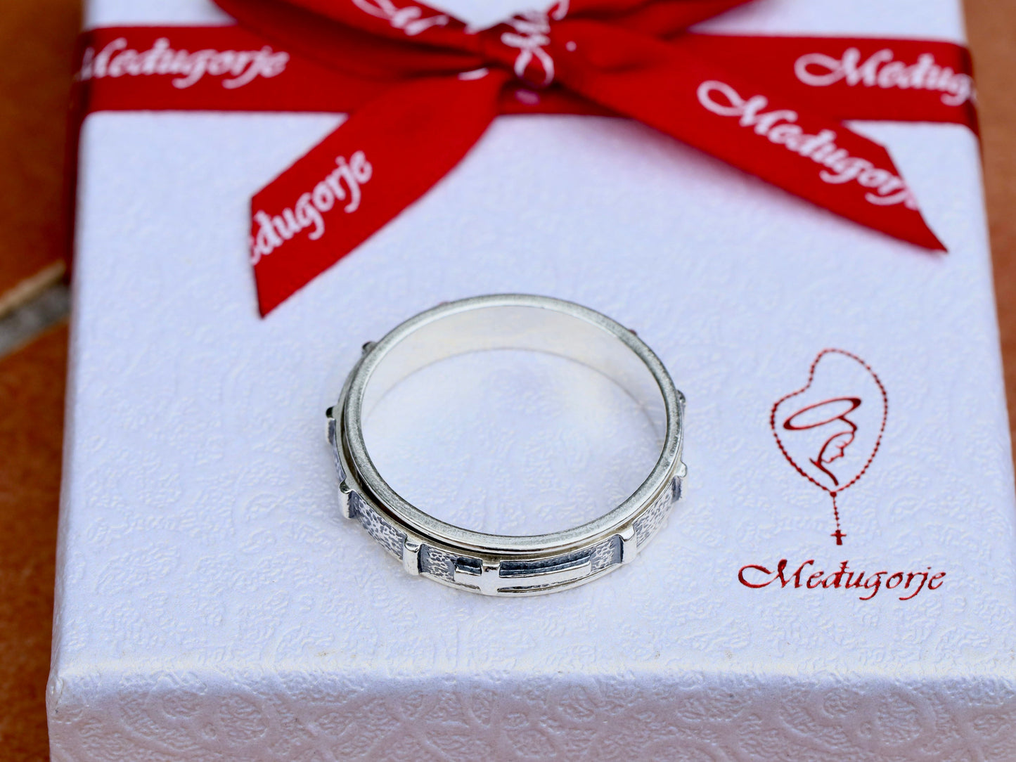 Anillo de rosario de plata antiguo, anillo de rosario giratorio, anillo de rosario de oración rodante, anillo de rosario de plata de ley, anillo de rosario vintage que gira