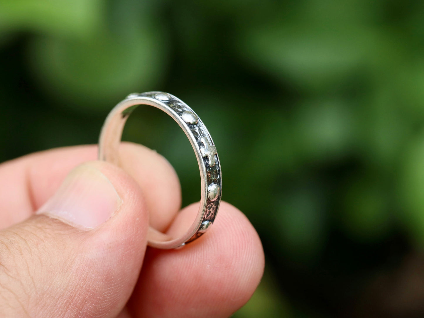 Anillo rosario, rosario de plata de primera ley, anillo con cruz, anillo de rosario católico, rosario vintage, cuentas de rosario antiguas, rosario de regalo para hombre