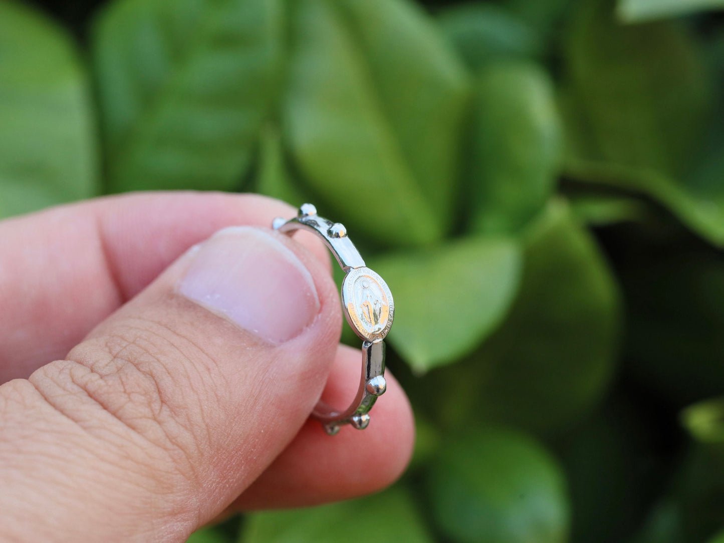 Anillo de rosario de la Medalla Milagrosa, anillo de rosario de plata, cuentas de rosario de la Medalla Milagrosa, anillo de rosario para dama, anillo de rosario femenino, cuentas de anillo de rosario
