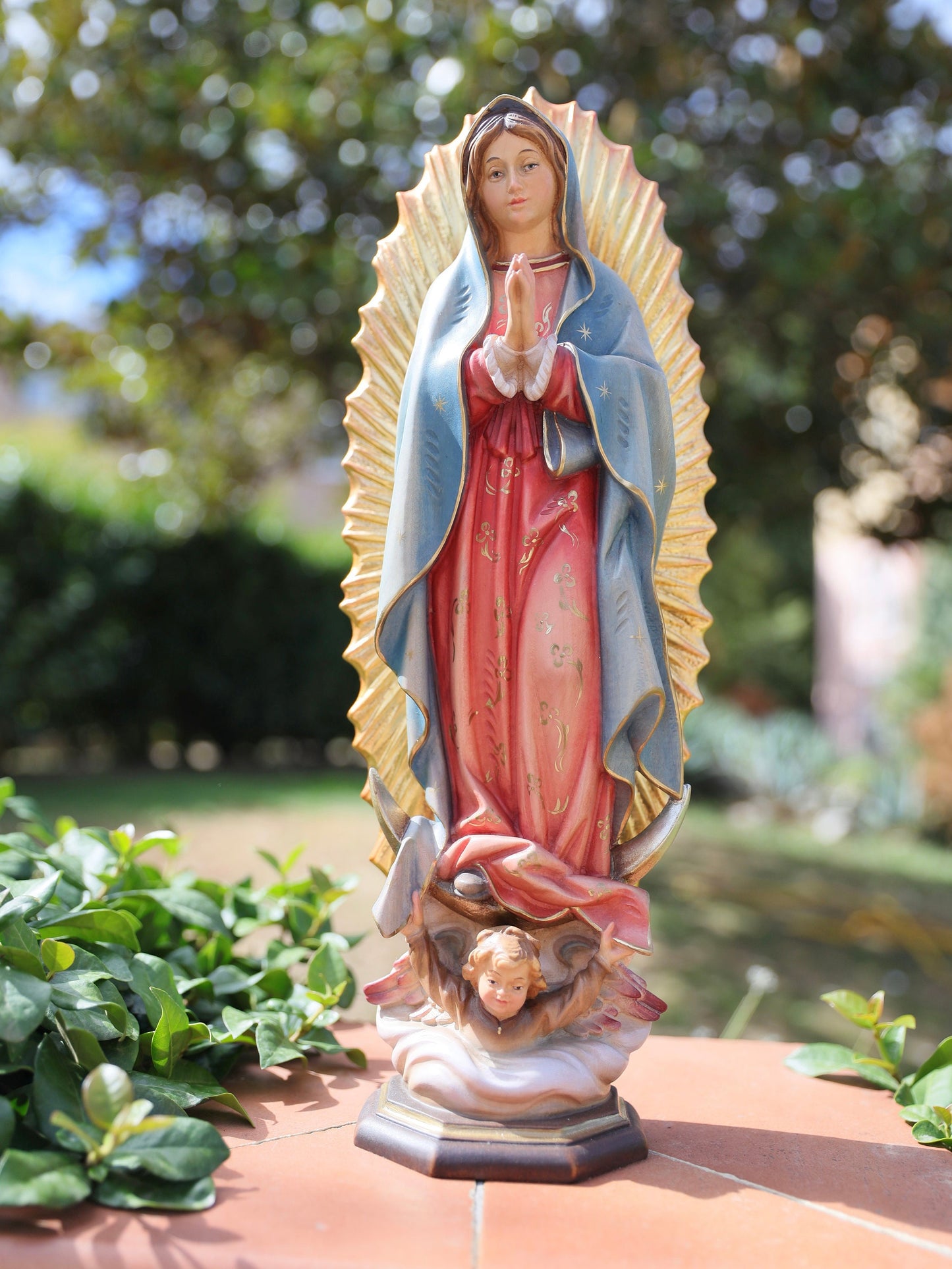 Estatua de Nuestra Señora de Guadalupe, estatua hecha a mano de la Virgen María de 45 cm, estatua de madera tallada a mano, estatua de Nuestra Señora de 18 pulgadas, estatua del altar del hogar