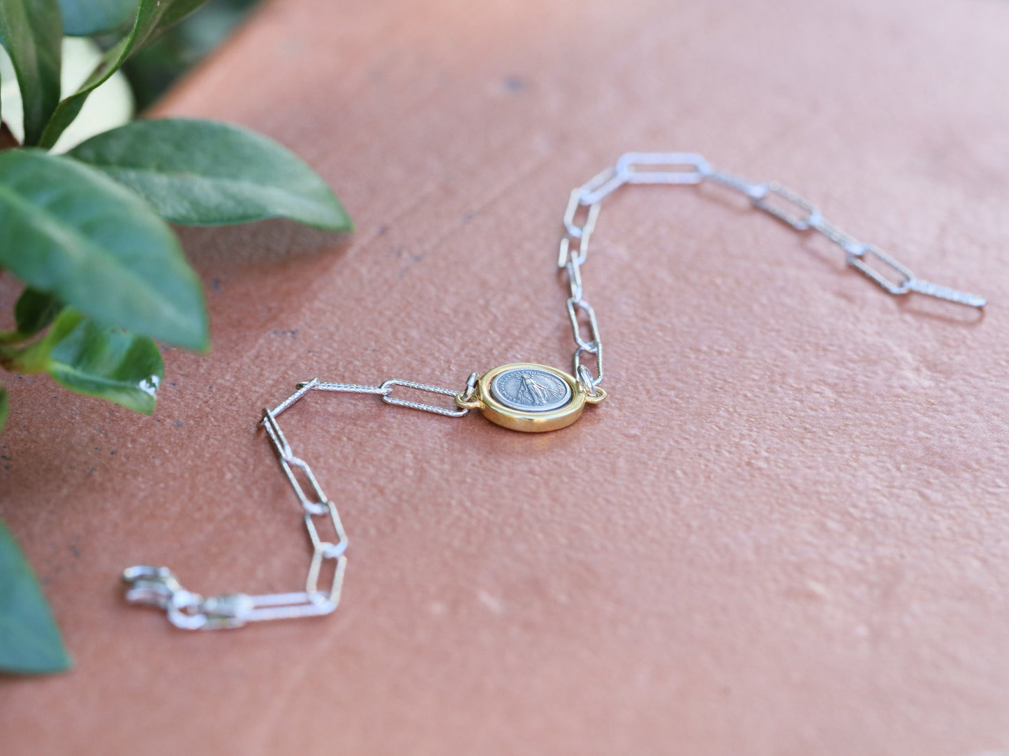 PAPERCLIP PULSERA Medalla Milagrosa plata de ley 925, pulsera Nuestra Señora de Gracia, pulsera Medalla Milagrosa para mujer, pulsera totus tus