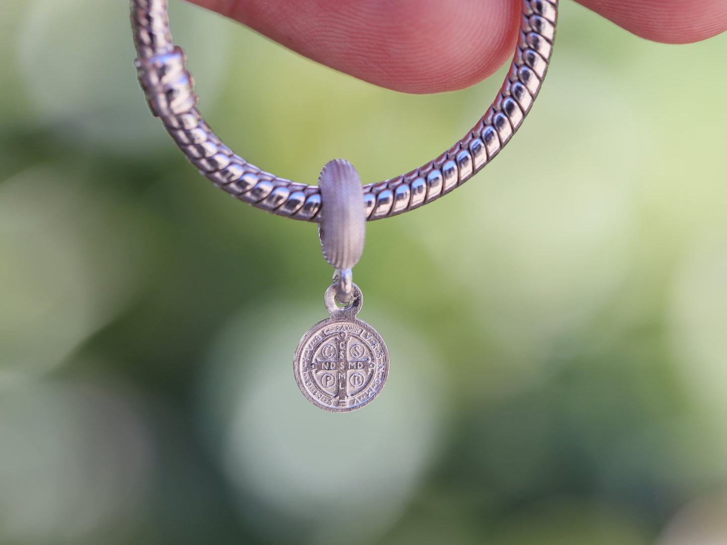 Saint Benedict sterling silver Pandora fit charm, Saint Benedict Pandora pendant, Catholic charm for silver bracelet, cross bracelet charm