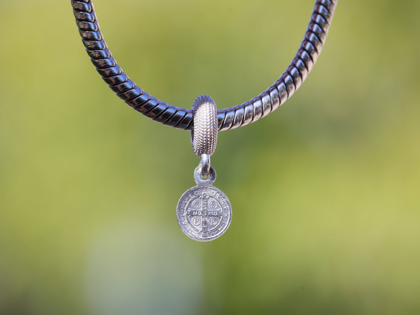 Saint Benedict sterling silver Pandora fit charm, Saint Benedict Pandora pendant, Catholic charm for silver bracelet, cross bracelet charm