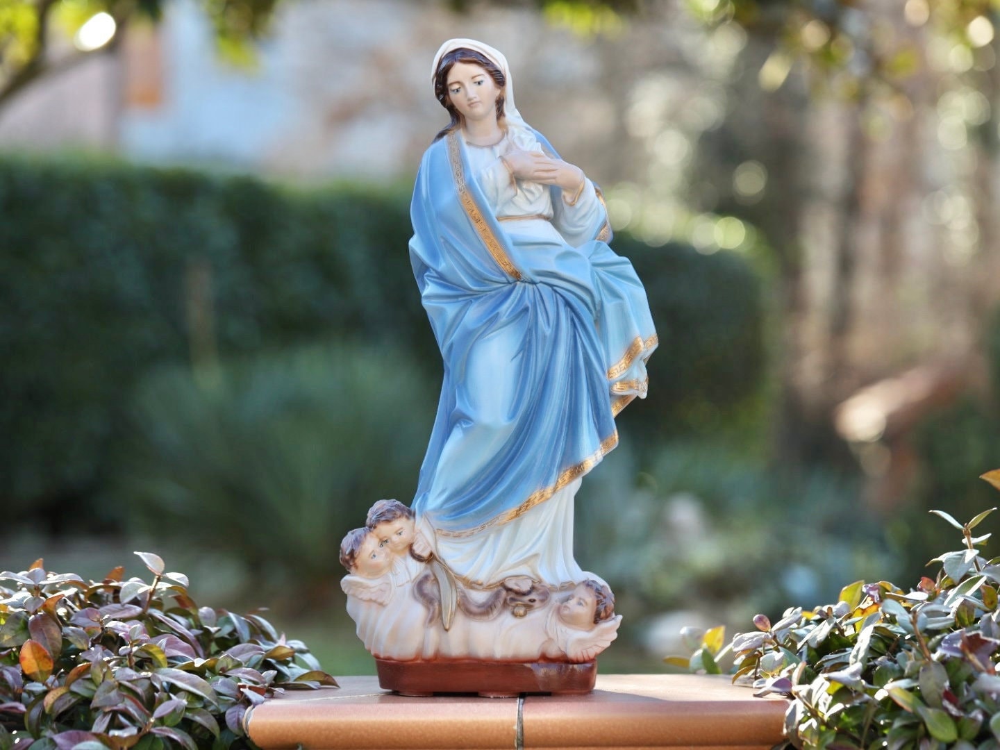 Estatua de la Asunción de María, estatua de polvo de mármol de la Virgen María, estatua al aire libre de la Madre María, estatua renacentista de 20 pulgadas de la Virgen María