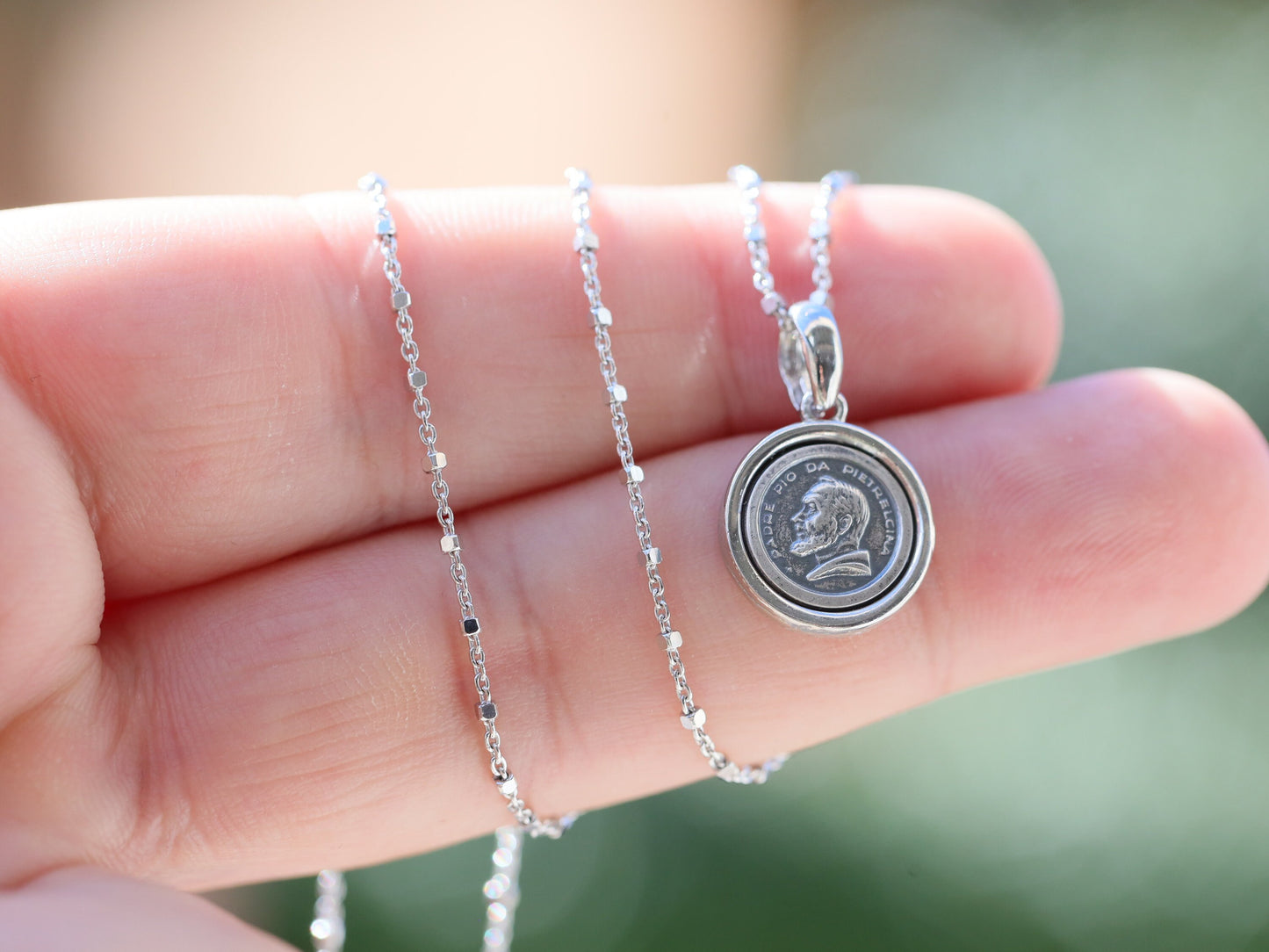 Padre Pio round medal, St Pio sterling silver 925 pendant, vintage style medal, gift for holy communion, catholic medal for protection