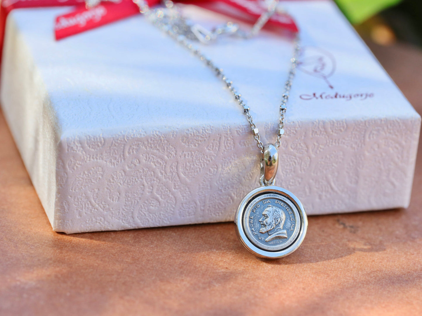 Padre Pio round medal, St Pio sterling silver 925 pendant, vintage style medal, gift for holy communion, catholic medal for protection