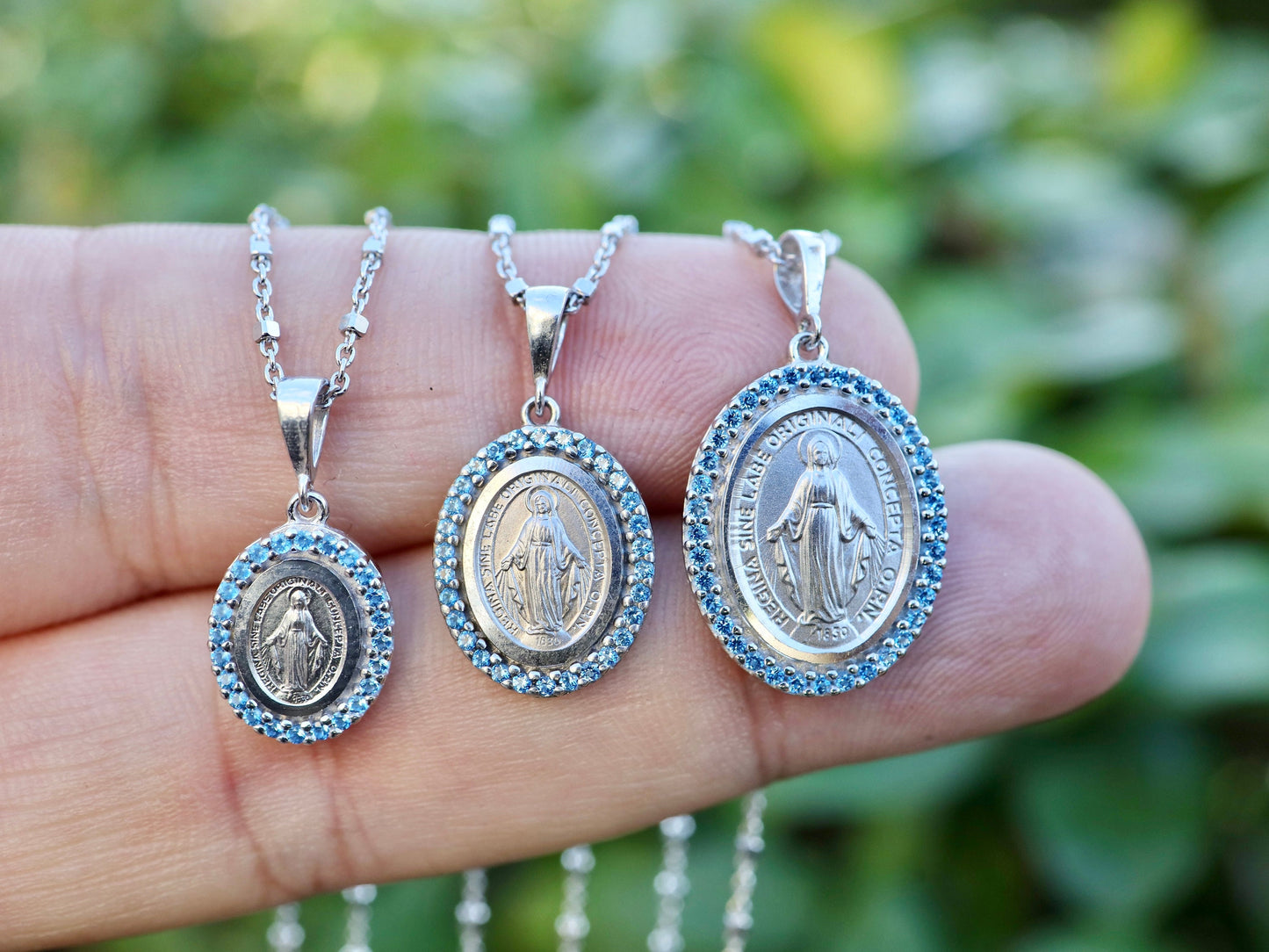 Medalla Milagrosa de plata de ley 925 con piedras, colgante Nuestra Señora de Gracia, collar Medjugorje, joyería fina collar Señora de Gracia