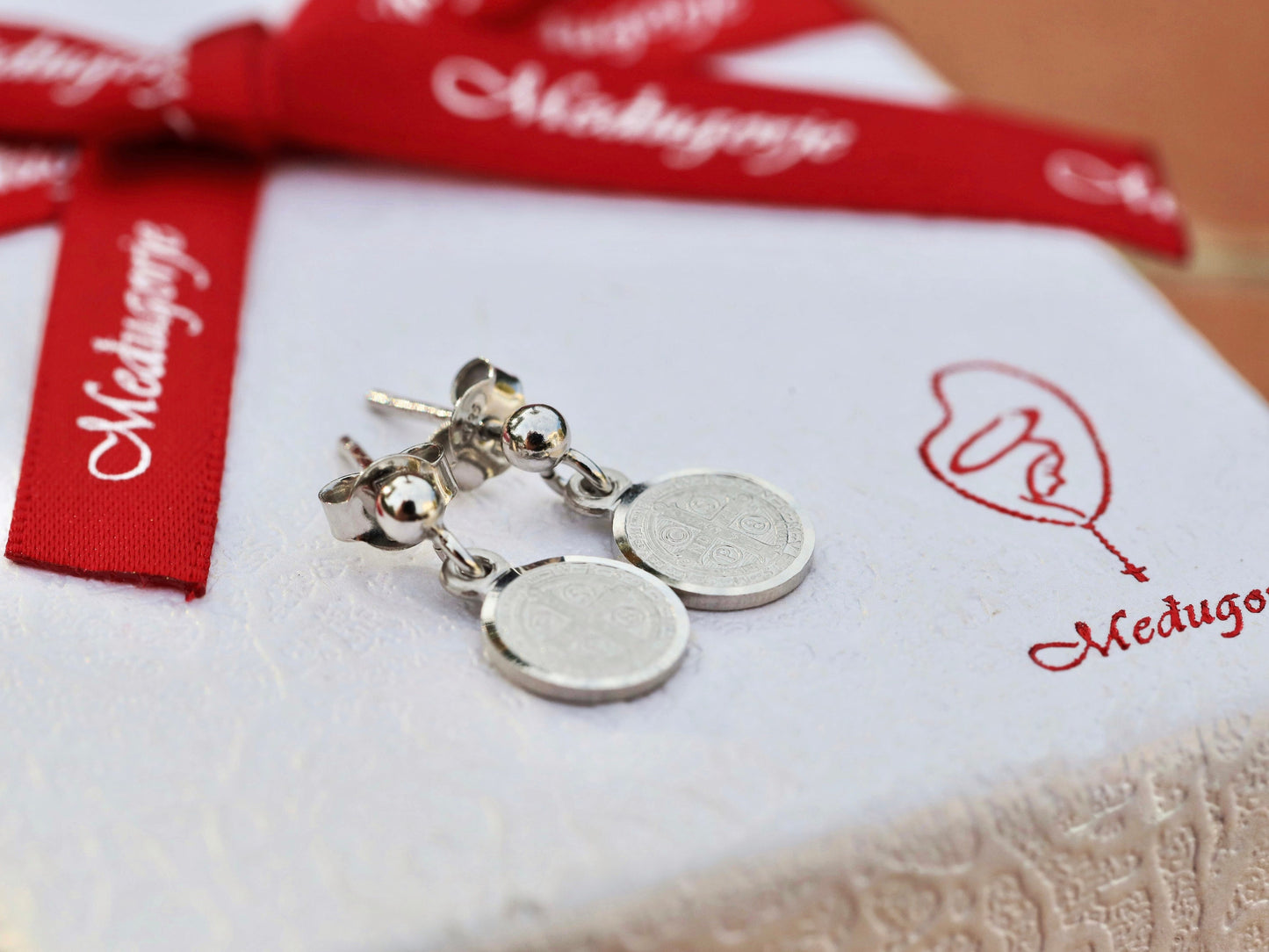 Dainty Saint Benedict earrings, sterling silver earrings for teenage , catholic medal earrings, St Benedict cross earrings, gift for baptism