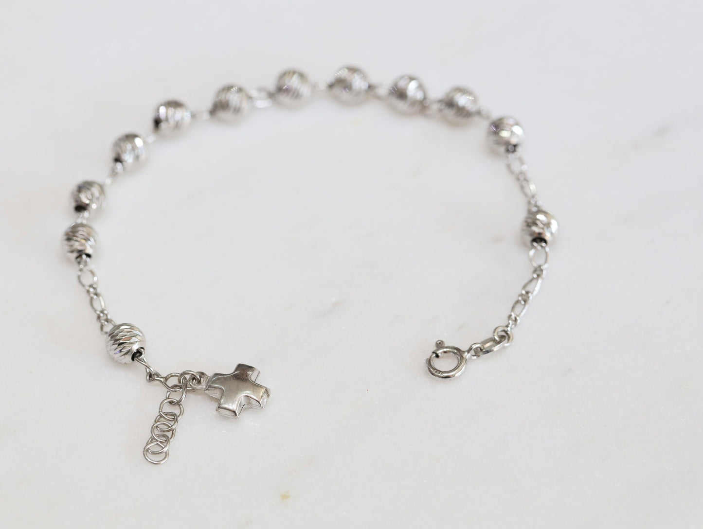 Pulsera rosario de plata de ley, rosario para mujer, rosario talla diamante, rosario de una década, rosario católico, pulsera cruzada, joyería fina