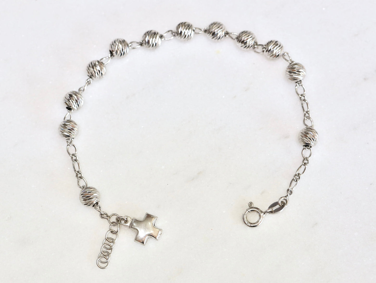 Pulsera rosario de plata de ley, rosario para mujer, rosario talla diamante, rosario de una década, rosario católico, pulsera cruzada, joyería fina