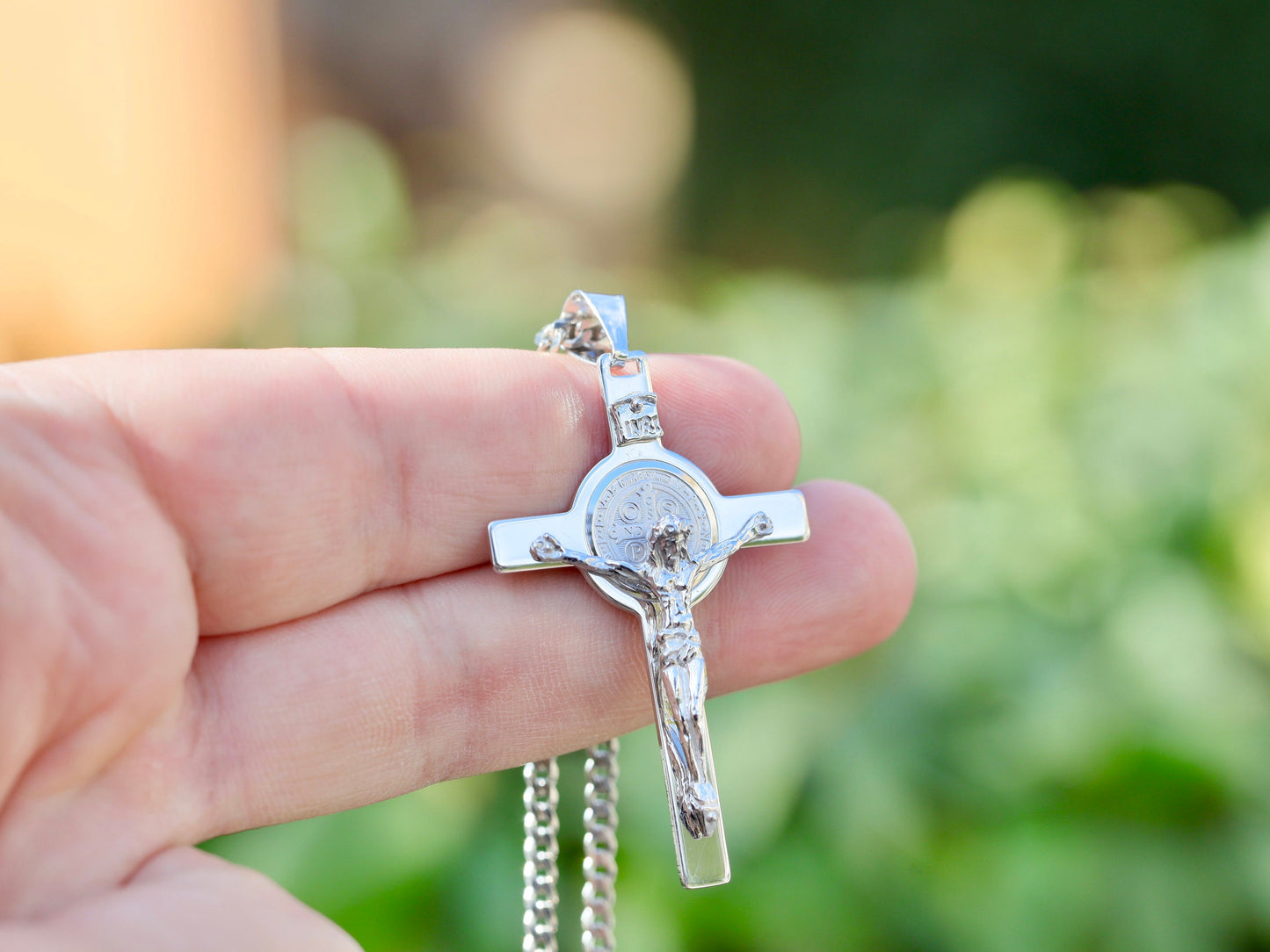 Crucifijo de San Benito, crucifijo de detalles finos, cruz de plata de ley 925, cruz talla diamante, crucifijo hecho con moneda, colgante crucifijo para hombre