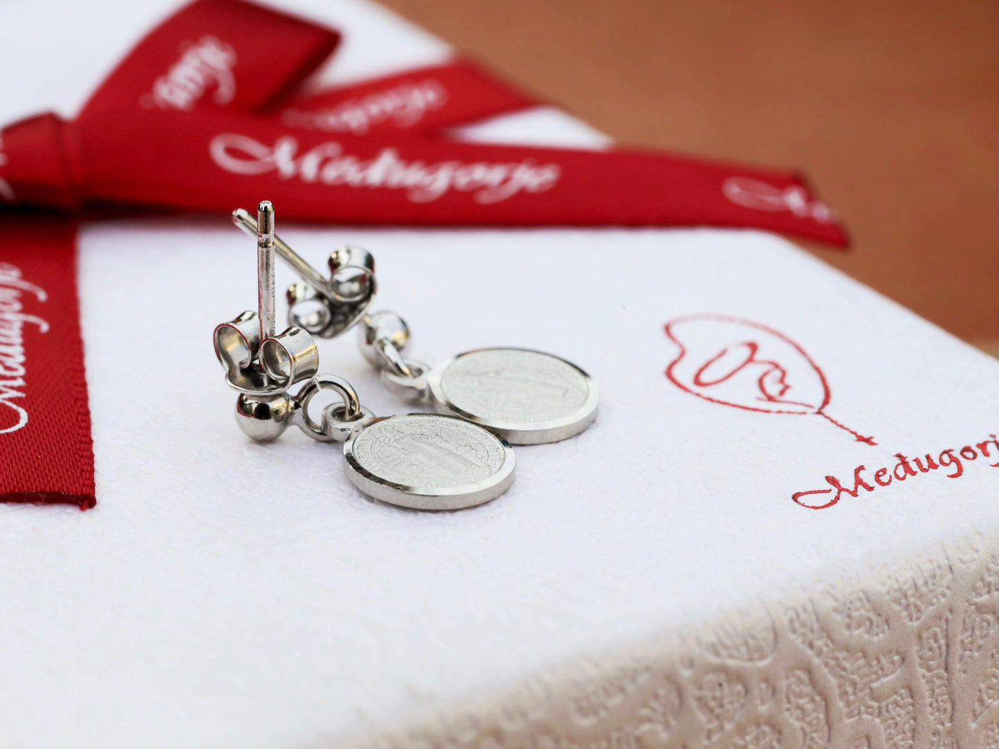 Dainty Saint Benedict earrings, sterling silver earrings for teenage , catholic medal earrings, St Benedict cross earrings, gift for baptism