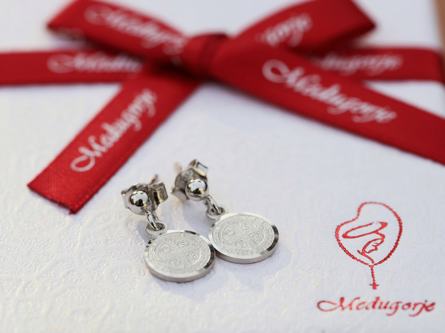 Dainty Saint Benedict earrings, sterling silver earrings for teenage , catholic medal earrings, St Benedict cross earrings, gift for baptism