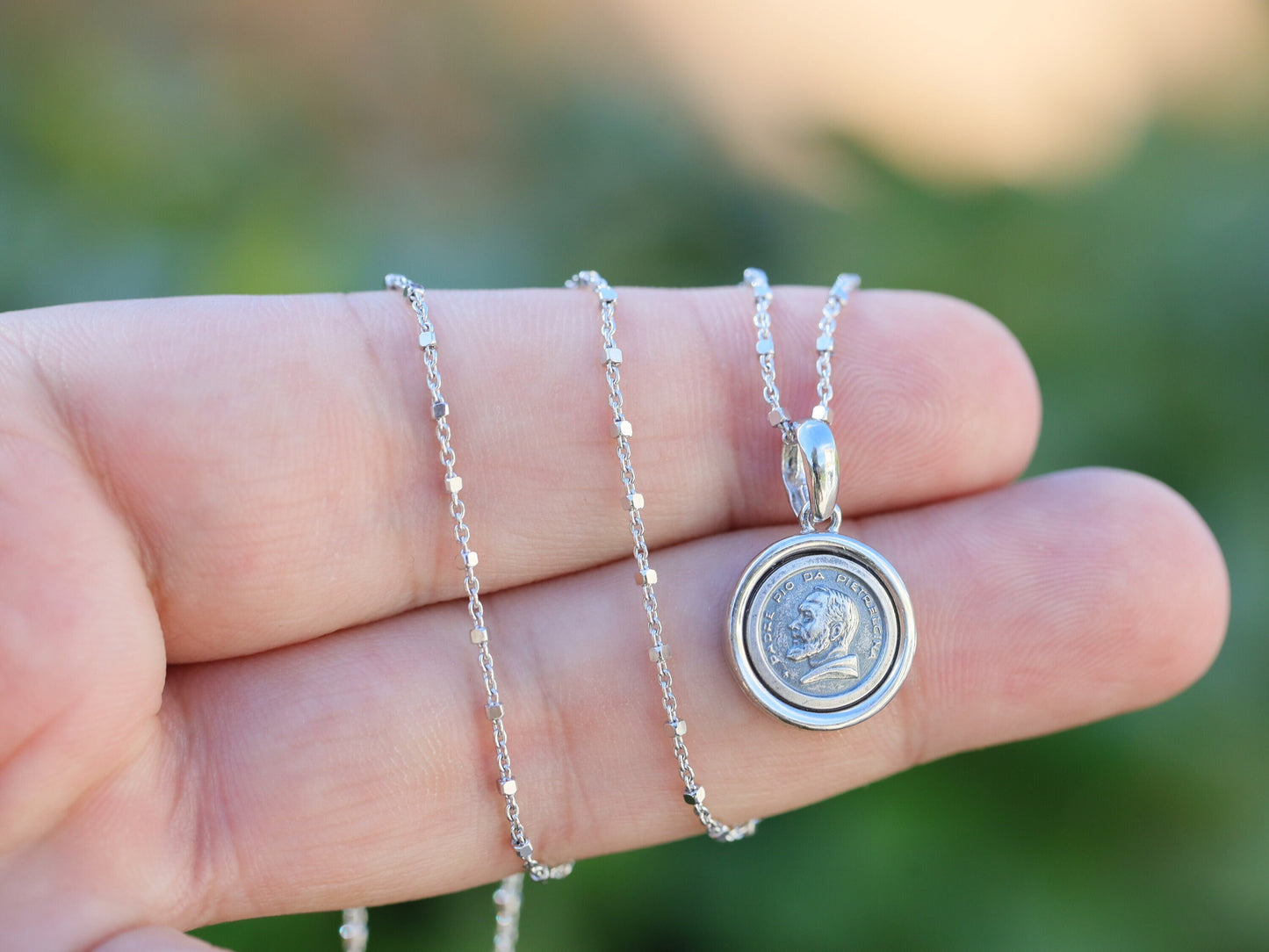 Padre Pio round medal, St Pio sterling silver 925 pendant, vintage style medal, gift for holy communion, catholic medal for protection