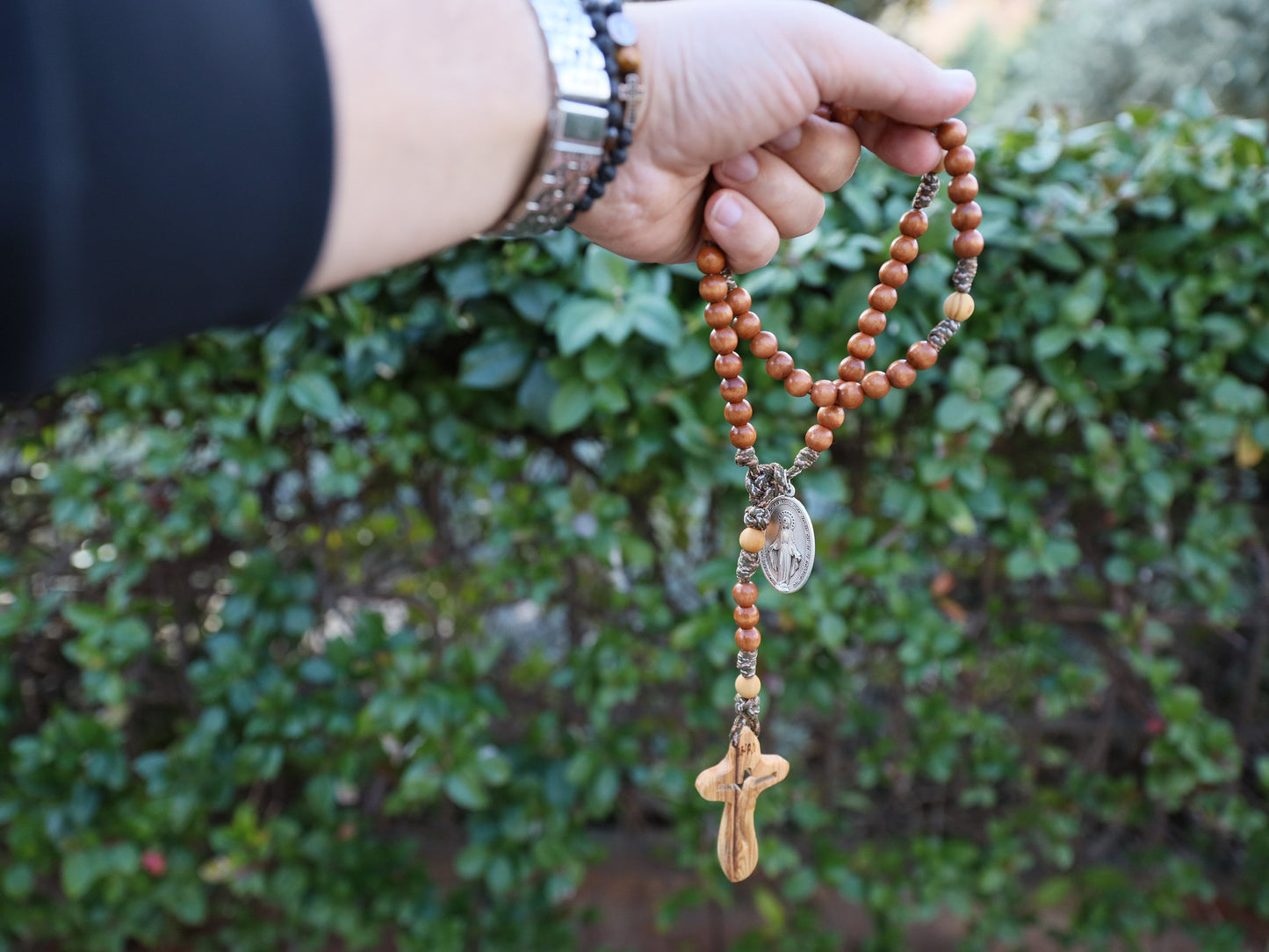 Rosario de Medalla Milagrosa Grande, rosario de madera, cuentas de rosario marrón, rosario Paracord, rosario para hombre, rosario grande y resistente, rosario tradicional