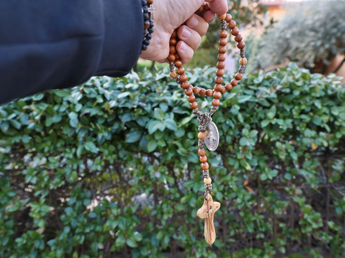Rosario de Medalla Milagrosa Grande, rosario de madera, cuentas de rosario marrón, rosario Paracord, rosario para hombre, rosario grande y resistente, rosario tradicional