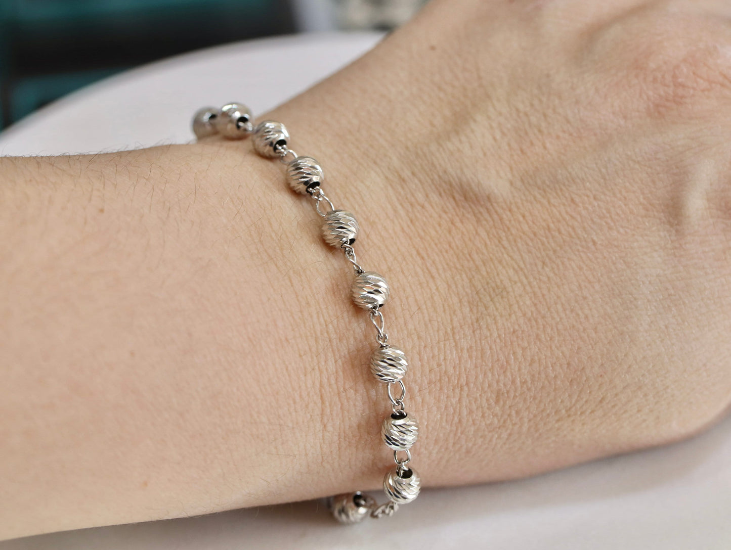 Pulsera rosario de plata de ley, rosario para mujer, rosario talla diamante, rosario de una década, rosario católico, pulsera cruzada, joyería fina