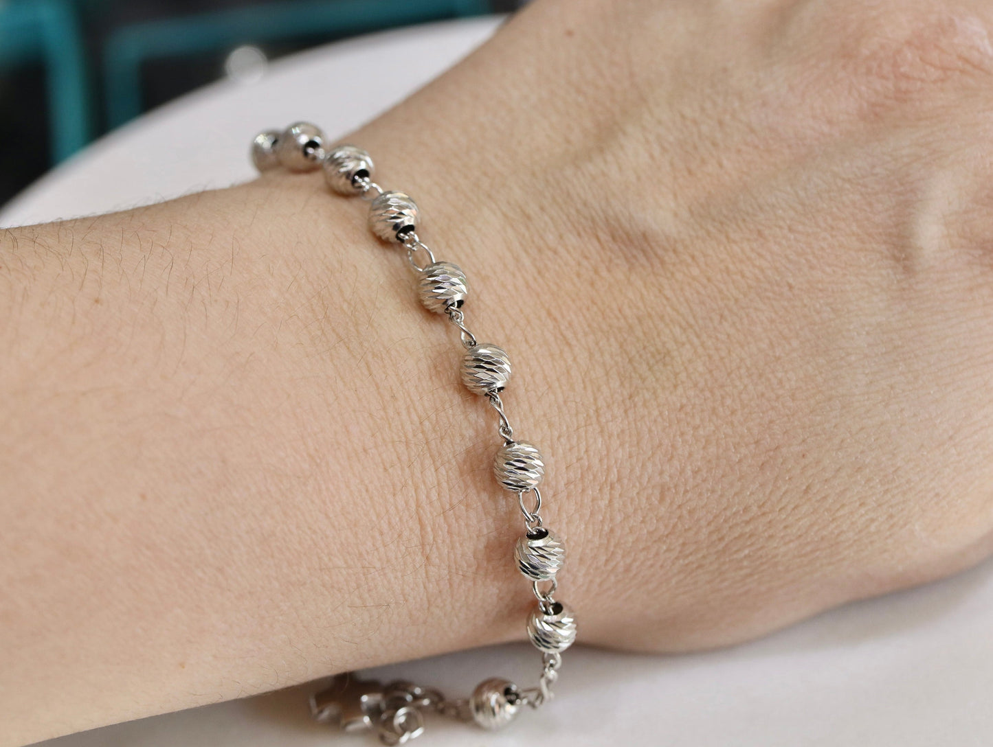 Pulsera rosario de plata de ley, rosario para mujer, rosario talla diamante, rosario de una década, rosario católico, pulsera cruzada, joyería fina
