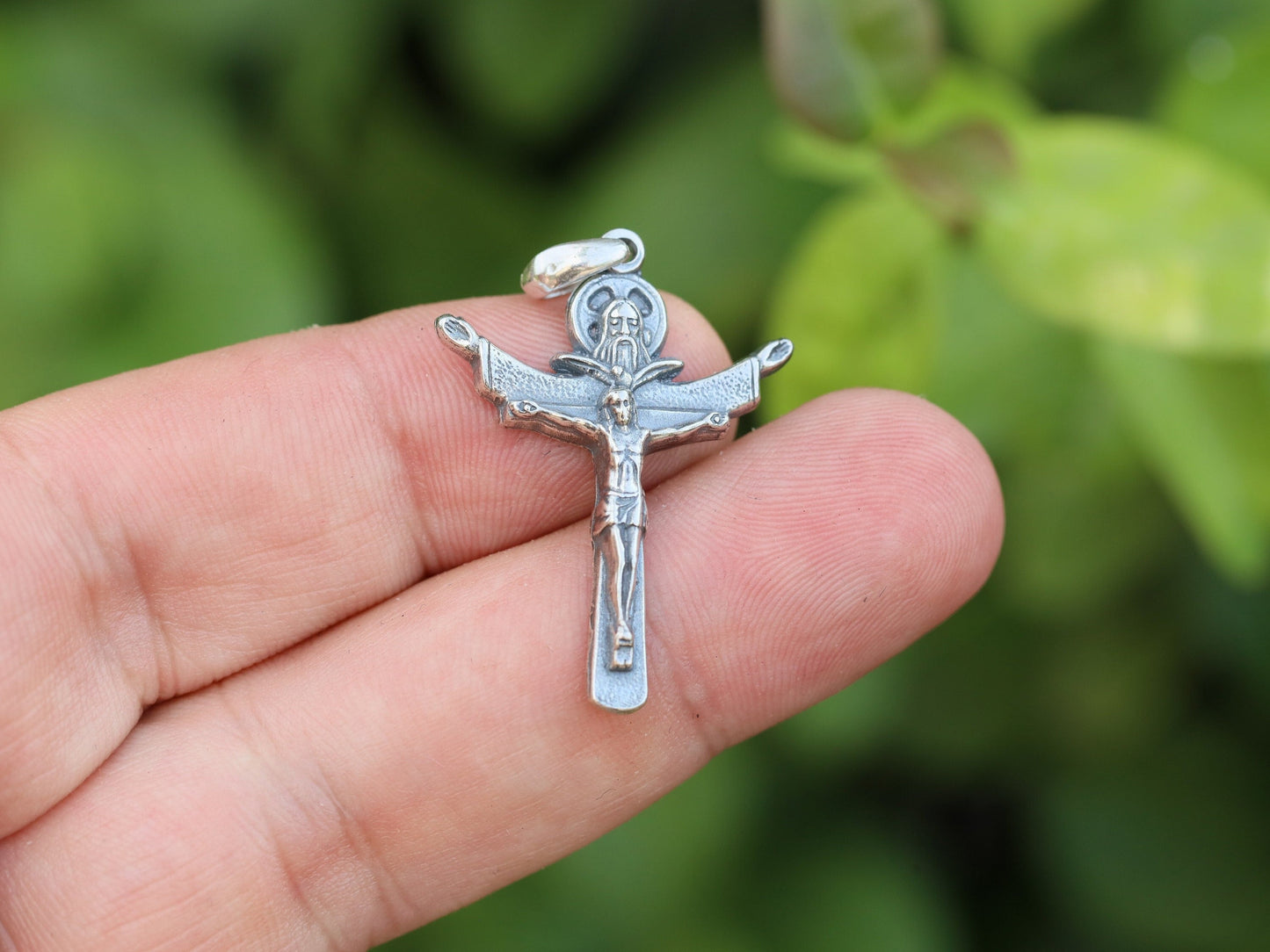 Holy Trinity cross, sterling silver cross, Father Son Holy Spirit, antique silver Trinity cross, cross for catholic, vintage silver cross