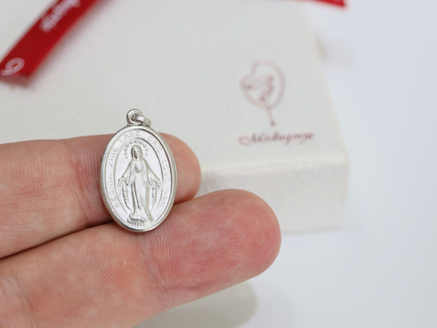 Medium size Miraculous Medal, Sterling silver Our Lady of Grace pendant, Miraculous Medal charm, Detailed Miraculous Medal from Medjugorje