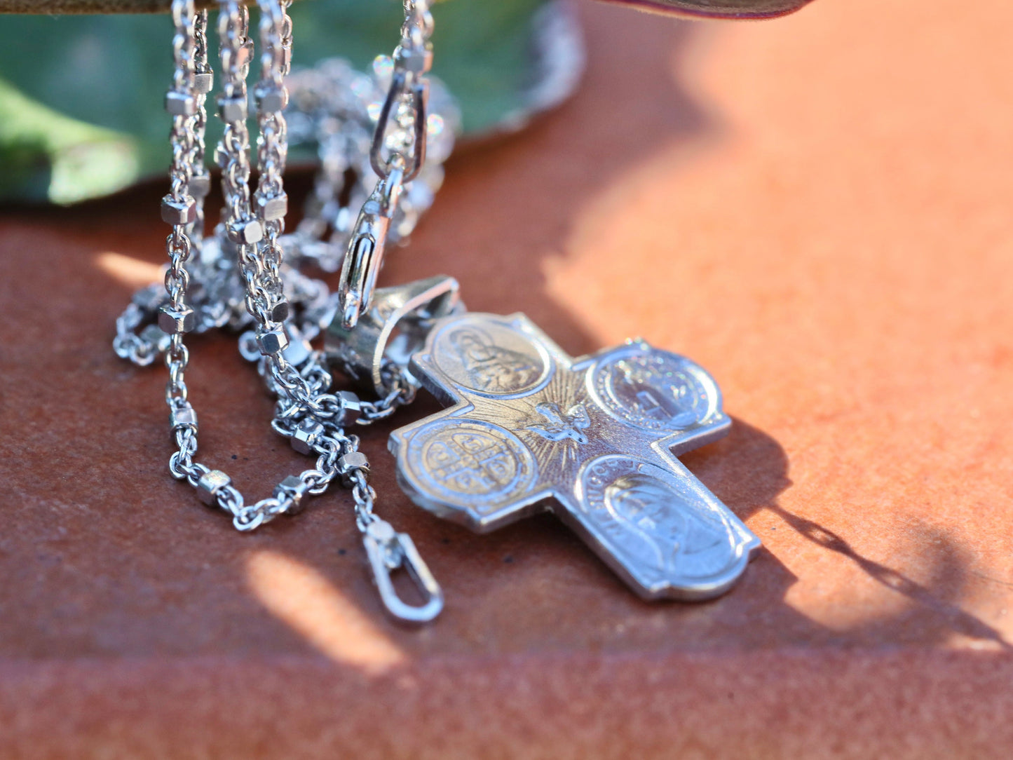 Four way cross pendant, catholic cross, sterling silver 925, dainty cross, scapular cross, St Benedict Holy Spirit cross, dainty 4 way cross