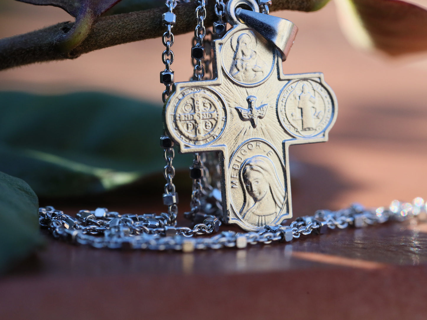 Four way cross pendant, catholic cross, sterling silver 925, dainty cross, scapular cross, St Benedict Holy Spirit cross, dainty 4 way cross