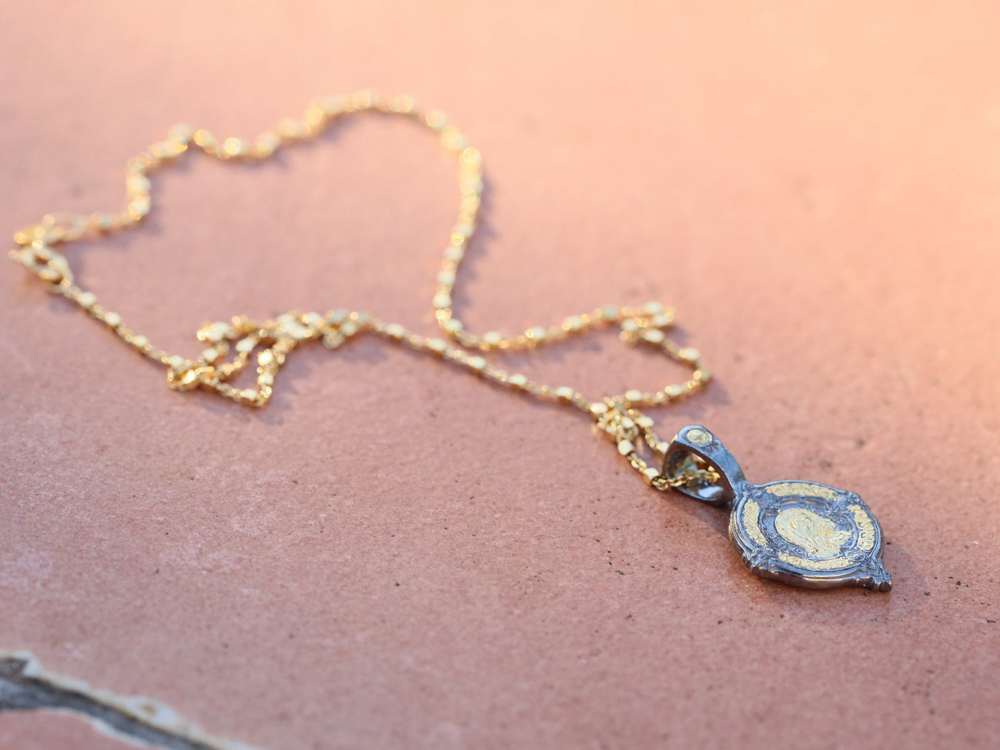 Virgin Mary with baby Jesus Medal, dainty sterling silver 925 medal, baroque style medal,Byzantine Christian medal,Jesus and Our Lady medal