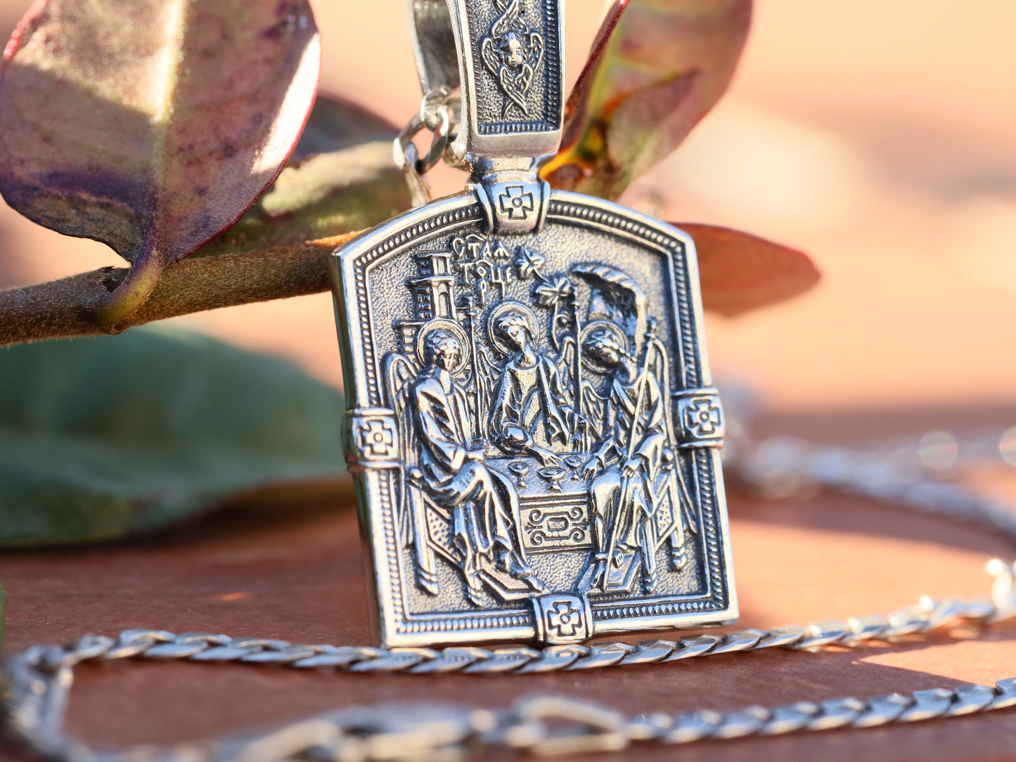 Medalla de la Santísima Trinidad, medalla bizantina, plata de ley 925, Santísima Trinidad bíblica, Yahvé se aparece a la medalla de Abraham, icono de Rublev de la Trinidad
