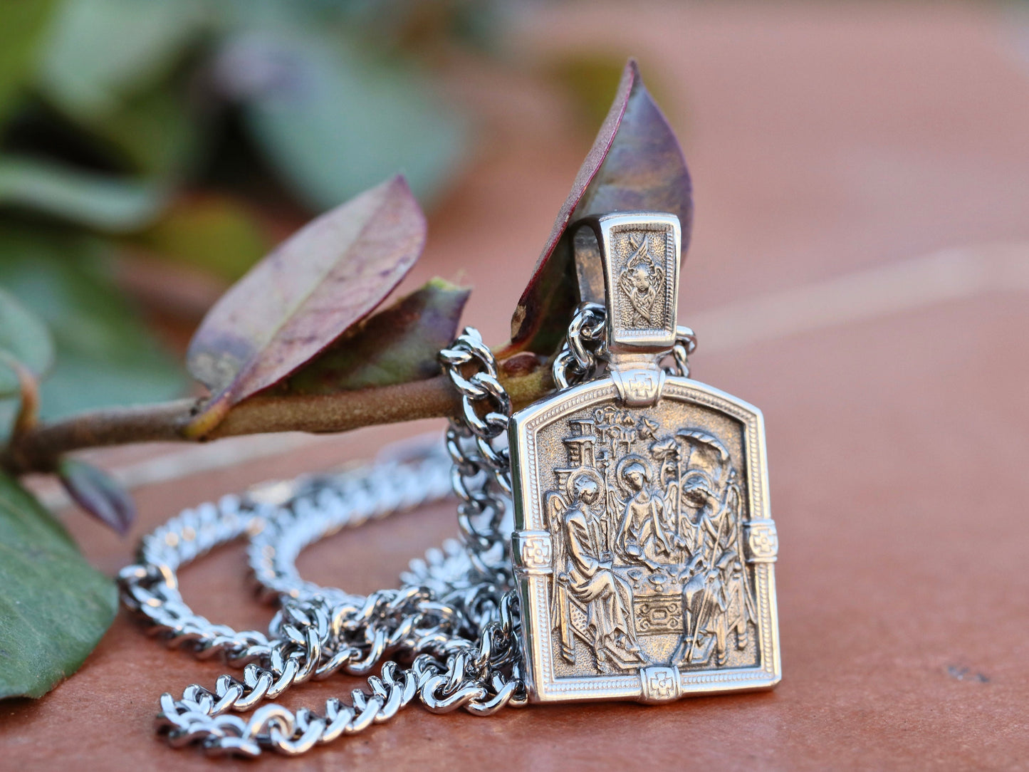 Medalla de la Santísima Trinidad, medalla bizantina, plata de ley 925, Santísima Trinidad bíblica, Yahvé se aparece a la medalla de Abraham, icono de Rublev de la Trinidad