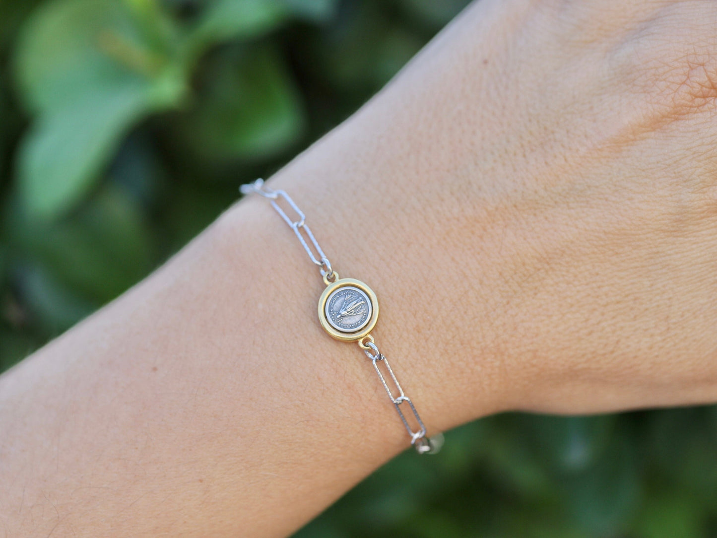 PAPERCLIP PULSERA Medalla Milagrosa plata de ley 925, pulsera Nuestra Señora de Gracia, pulsera Medalla Milagrosa para mujer, pulsera totus tus