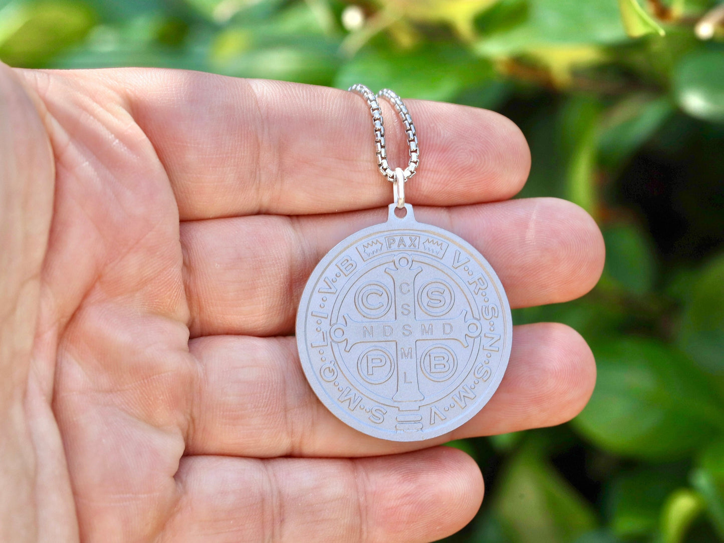 Large St Benedict medal, sterling silver 925 , protection medal for man of Father Benedict, St Benedict pendant for man, Holy Cross medal,