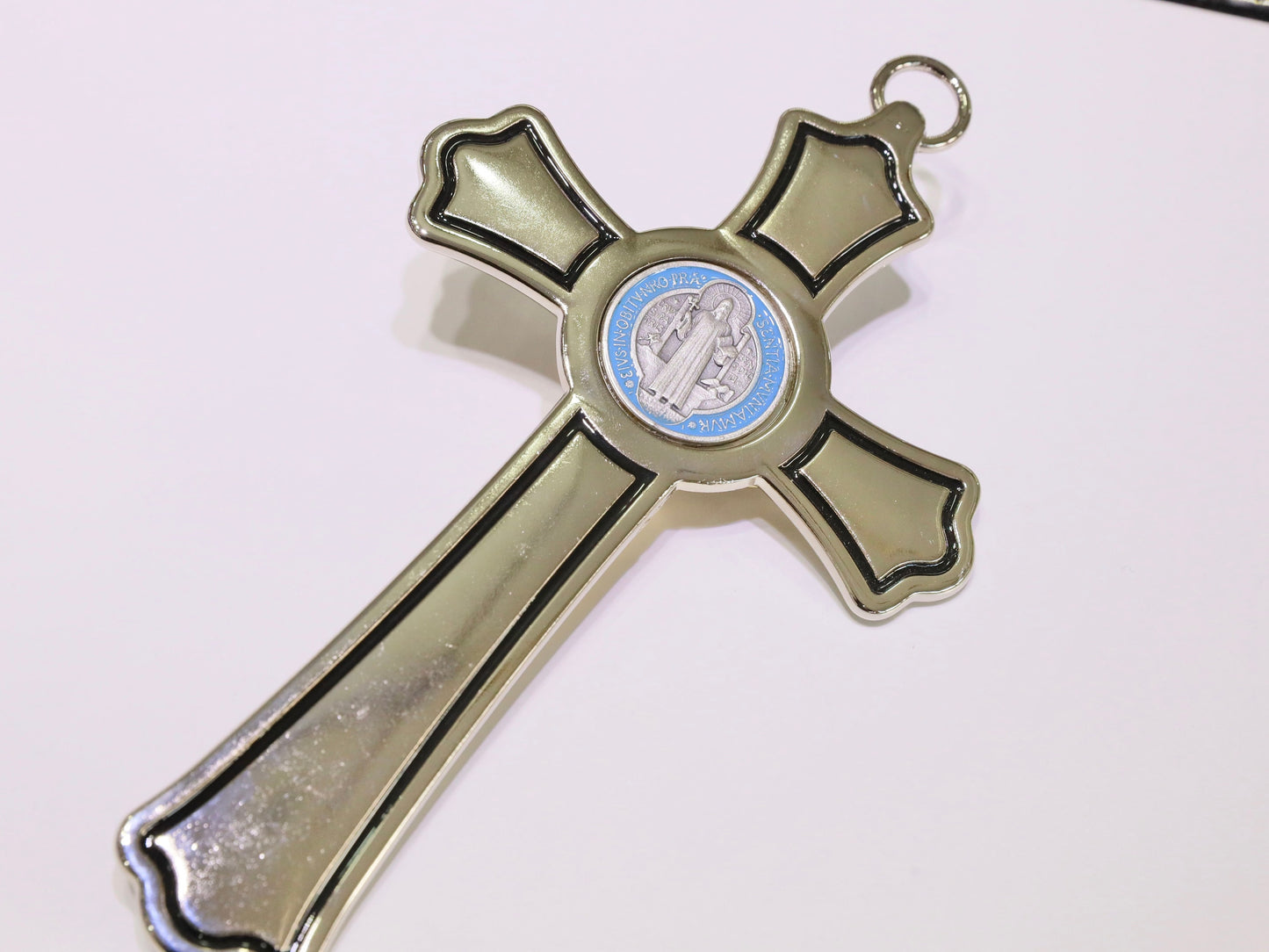 Crucifijo de pared de San Benito, crucifijo casero, cruz de protección de la casa, cruz de pared color plata, mudanza en regalo, crucifijo para sala de estar