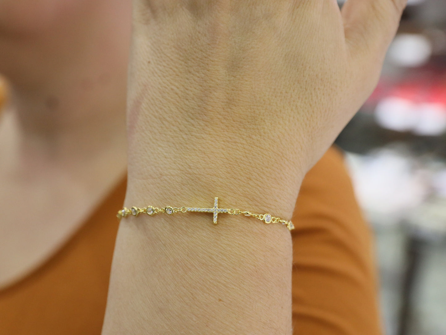 Pulsera de rosario chapada en oro, pulsera de plata de ley 925, pulsera Medalla Milagrosa para adolescente, delicada pulsera de circonio cúbico para mujer